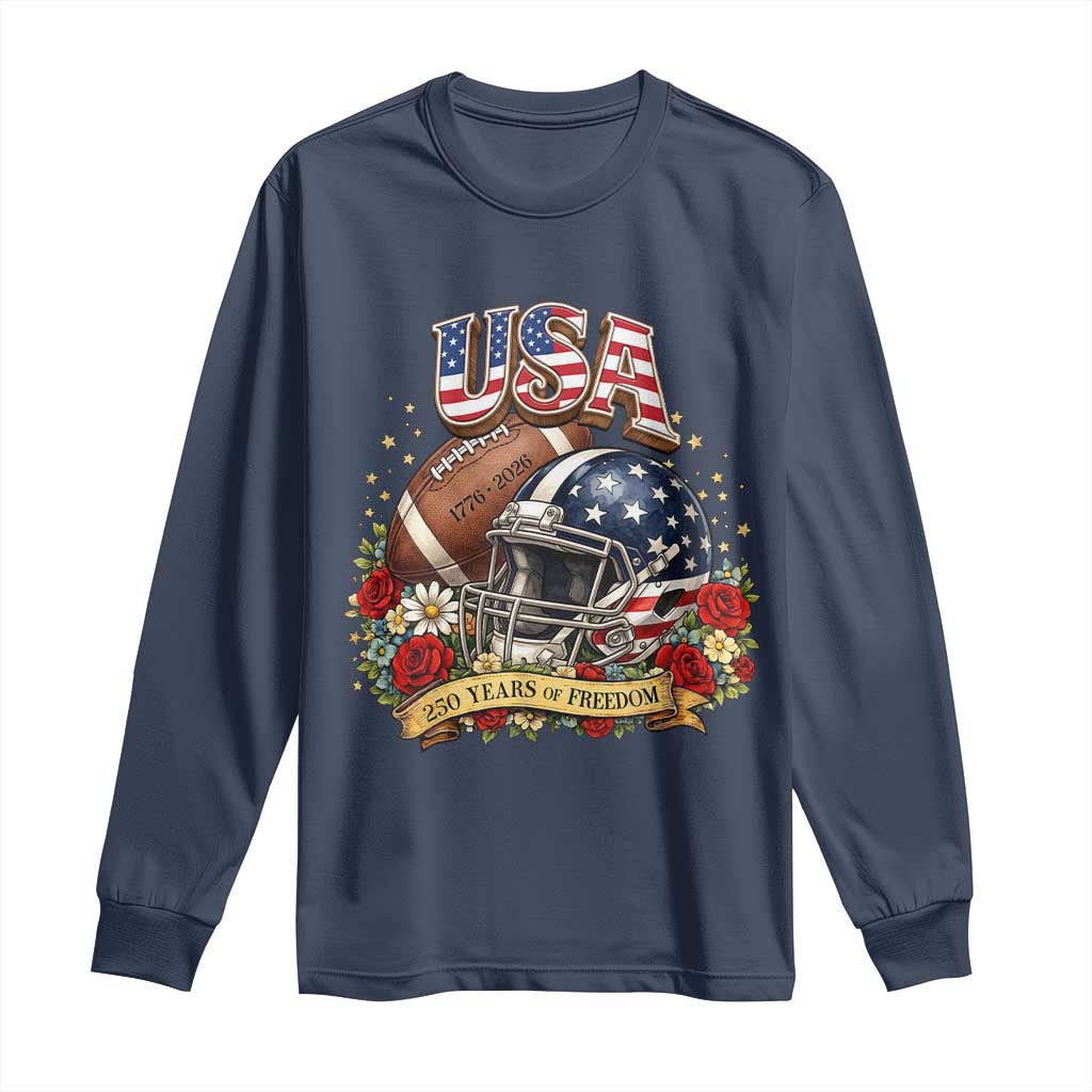 Patriotic Floral Baseball Long Sleeve Shirt USA 250th Anniversary Gift TS12 Navy Print Your Wear