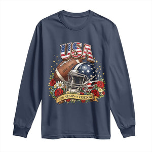 Patriotic Floral Baseball Long Sleeve Shirt USA 250th Anniversary Gift TS12 Navy Print Your Wear