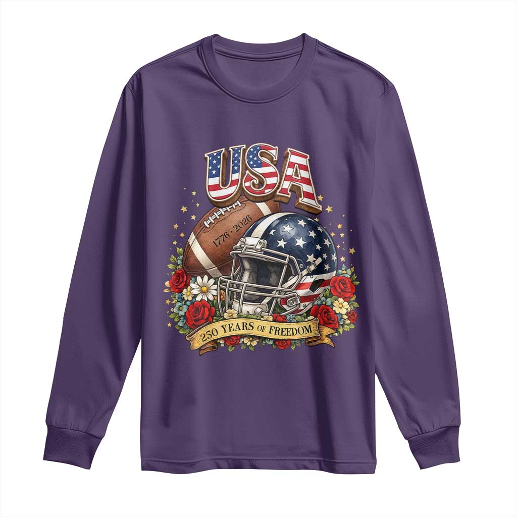 Patriotic Floral Baseball Long Sleeve Shirt USA 250th Anniversary Gift TS12 Purple Print Your Wear