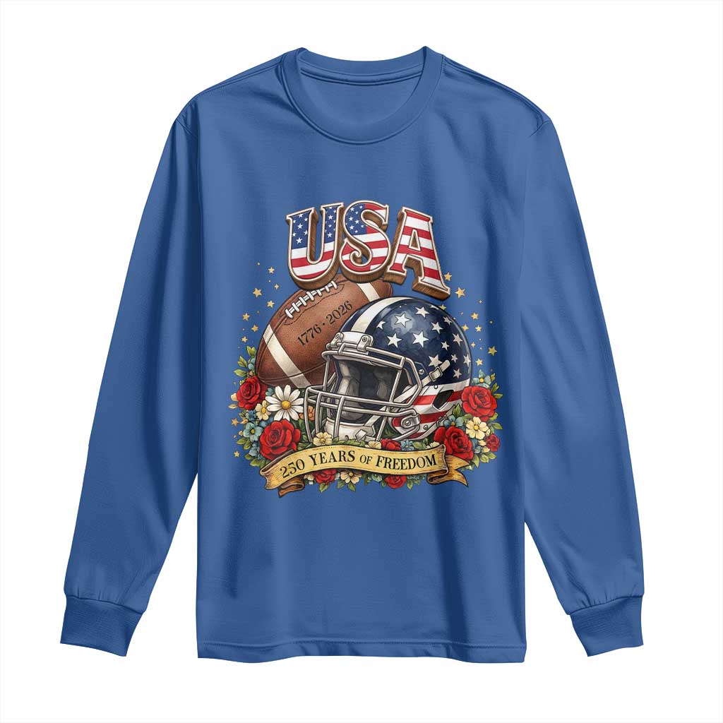 Patriotic Floral Baseball Long Sleeve Shirt USA 250th Anniversary Gift TS12 Royal Blue Print Your Wear