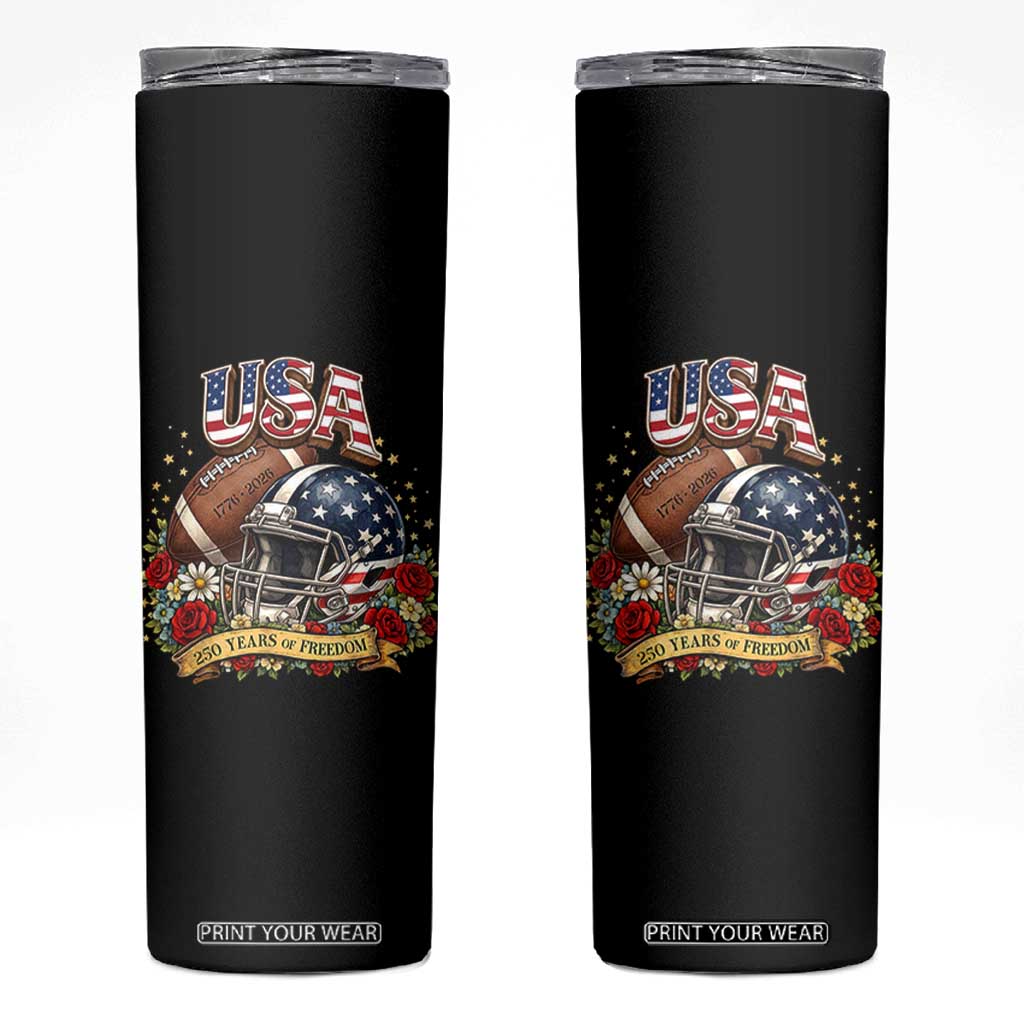 Patriotic Floral Baseball Skinny Tumbler USA 250th Anniversary Gift TS12 Black Print Your Wear