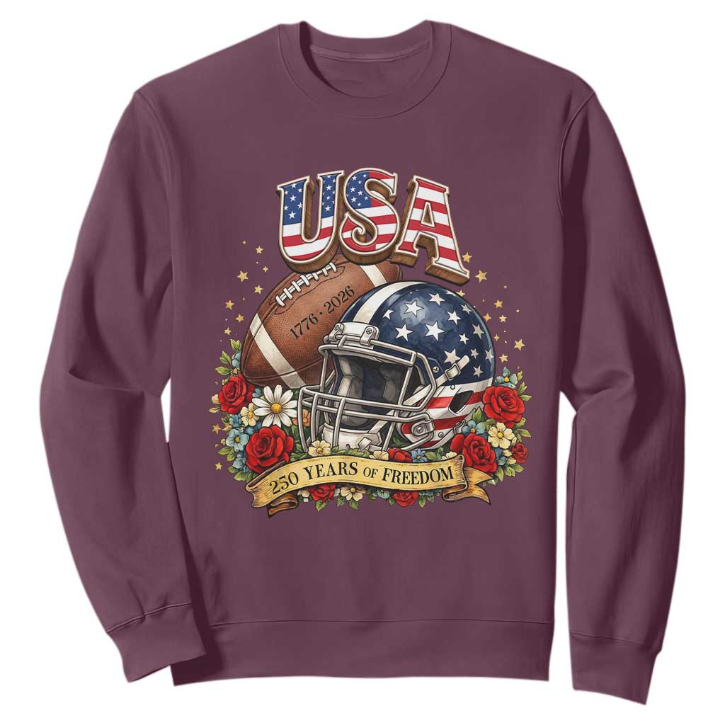 Patriotic Floral Baseball Sweatshirt USA 250th Anniversary Gift TS12 Maroon Print Your Wear