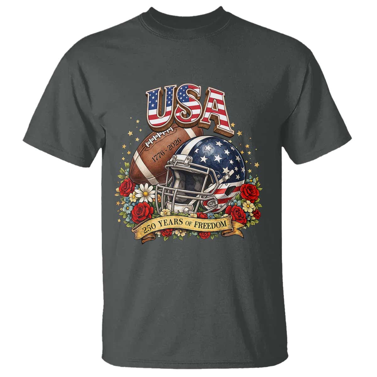 Patriotic Floral Baseball T Shirt USA 250th Anniversary Gift TS12 Dark Heather Print Your Wear