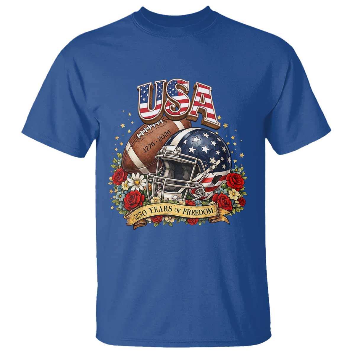Patriotic Floral Baseball T Shirt USA 250th Anniversary Gift TS12 Royal Blue Print Your Wear