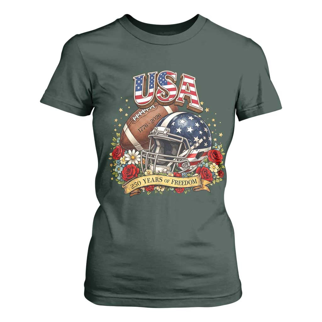 Patriotic Floral Baseball T Shirt For Women USA 250th Anniversary Gift TS12 Dark Forest Green Print Your Wear