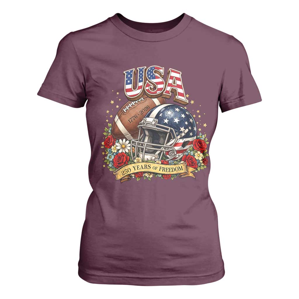 Patriotic Floral Baseball T Shirt For Women USA 250th Anniversary Gift TS12 Maroon Print Your Wear