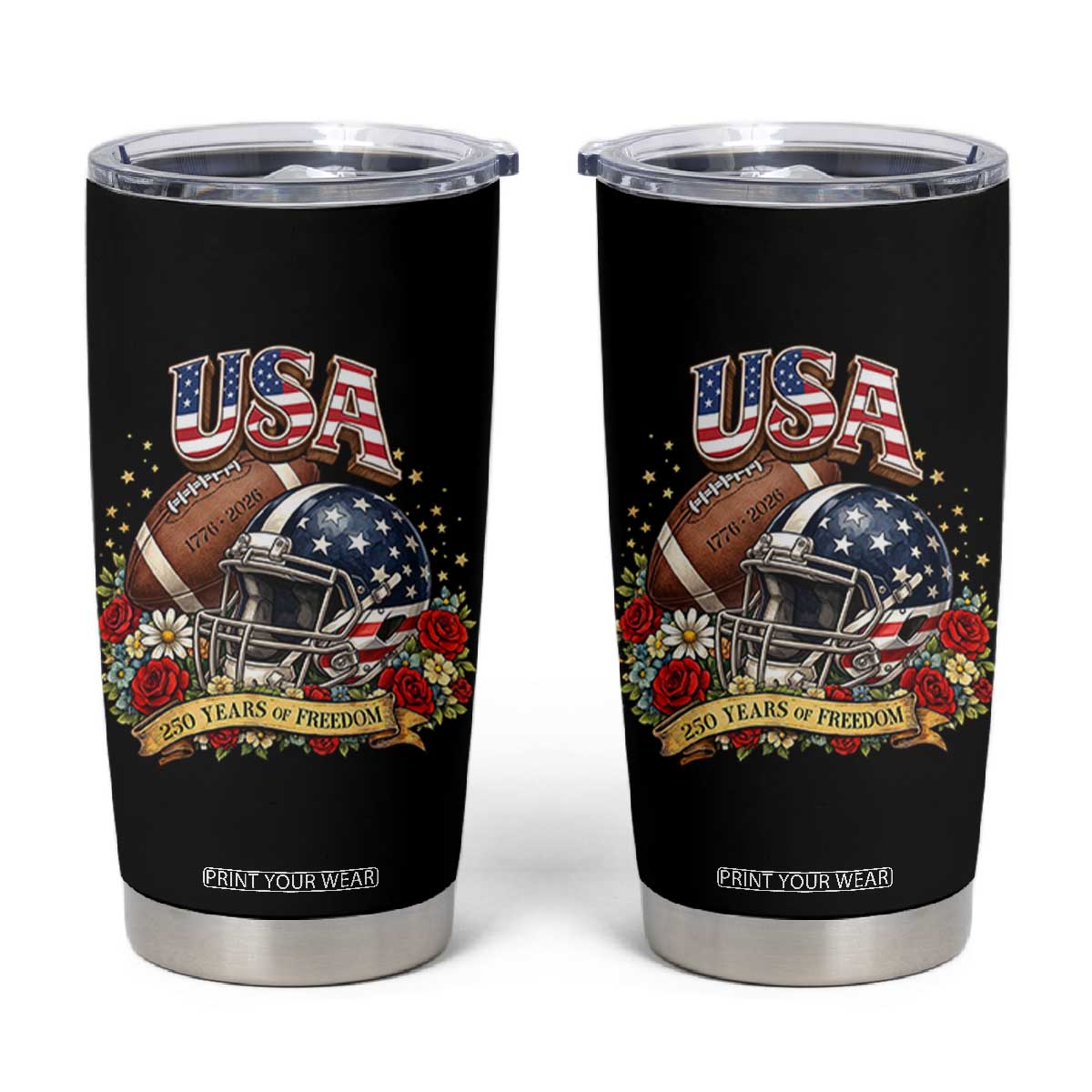 Patriotic Floral Baseball Tumbler Cup USA 250th Anniversary Gift TS12 Black Print Your Wear