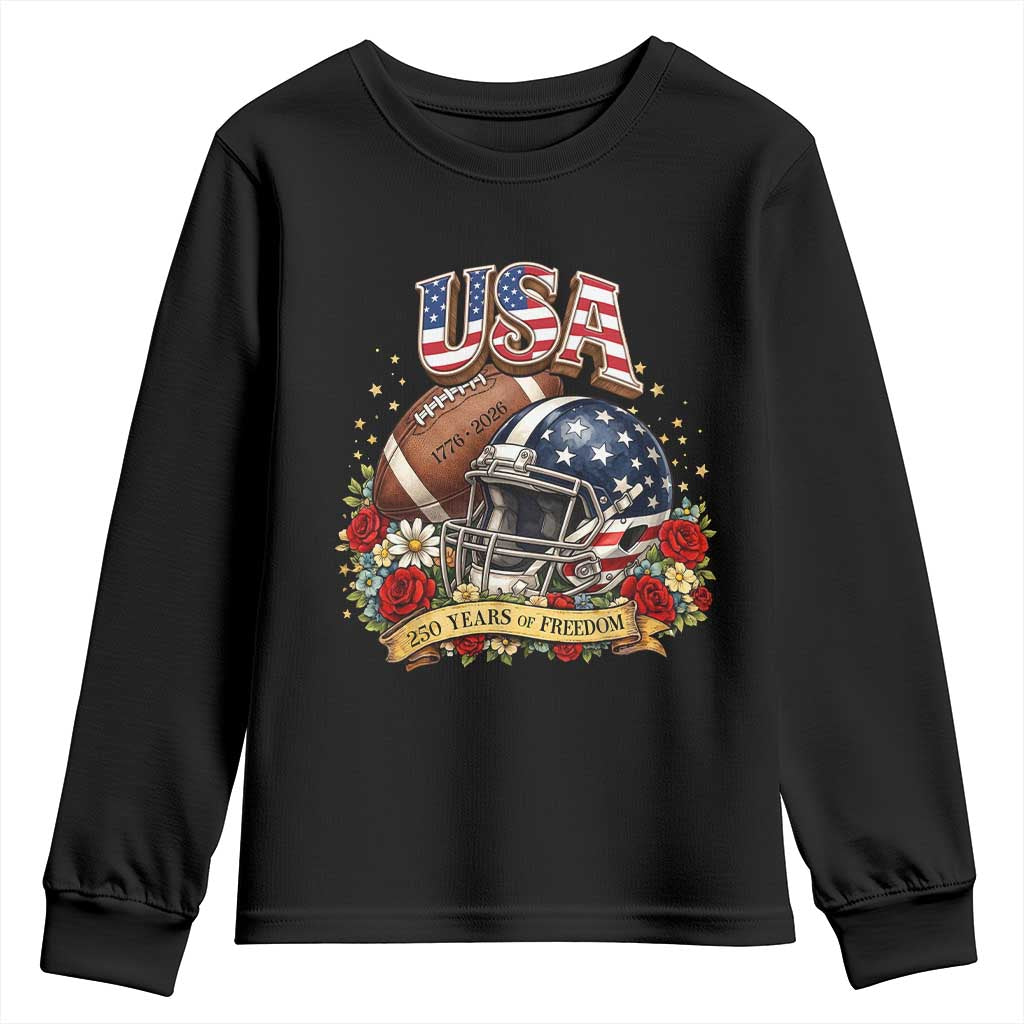 Patriotic Floral Baseball Youth Sweatshirt USA 250th Anniversary Gift TS12 Black Print Your Wear