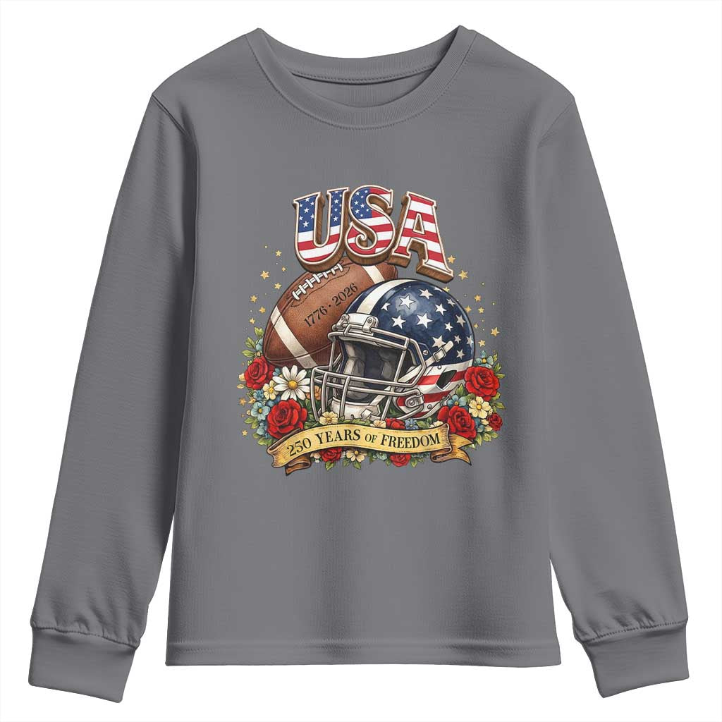 Patriotic Floral Baseball Youth Sweatshirt USA 250th Anniversary Gift TS12 Charcoal Print Your Wear