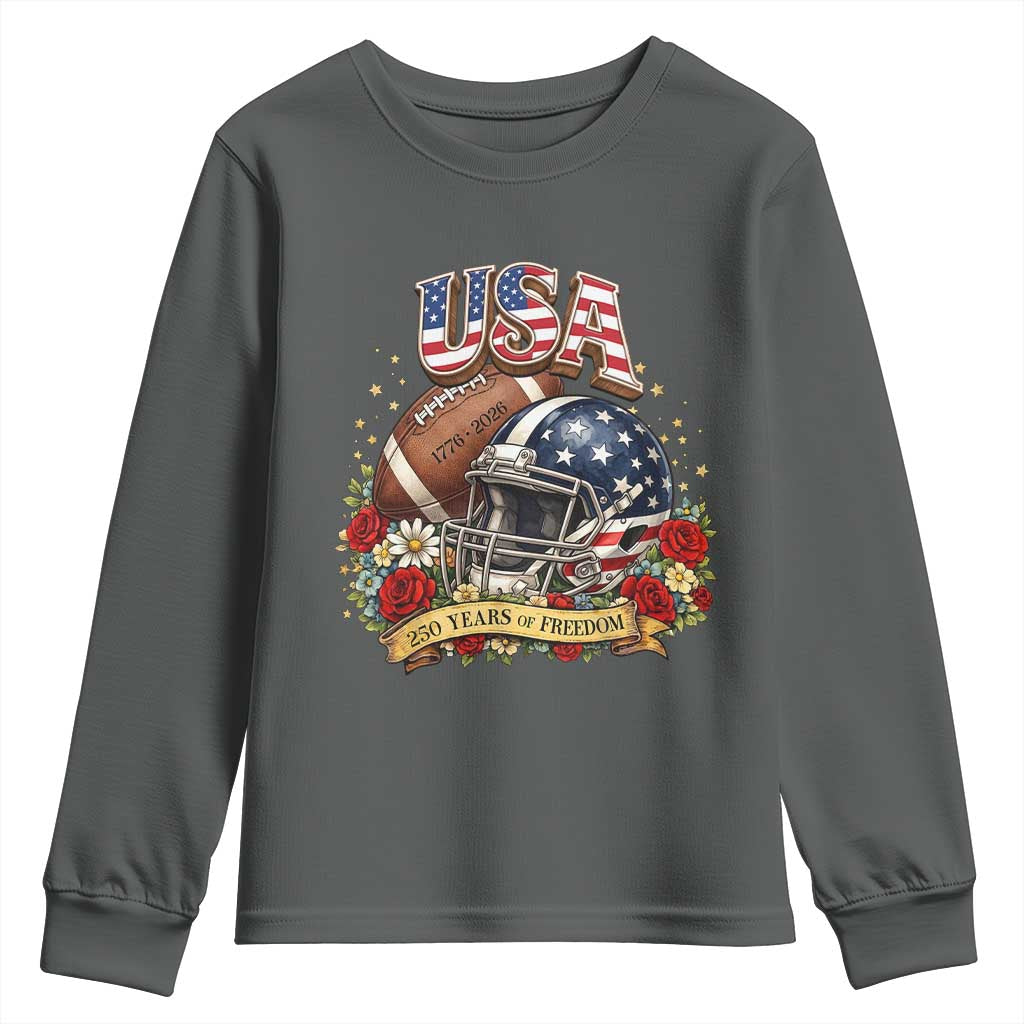 Patriotic Floral Baseball Youth Sweatshirt USA 250th Anniversary Gift TS12 Dark Heather Print Your Wear