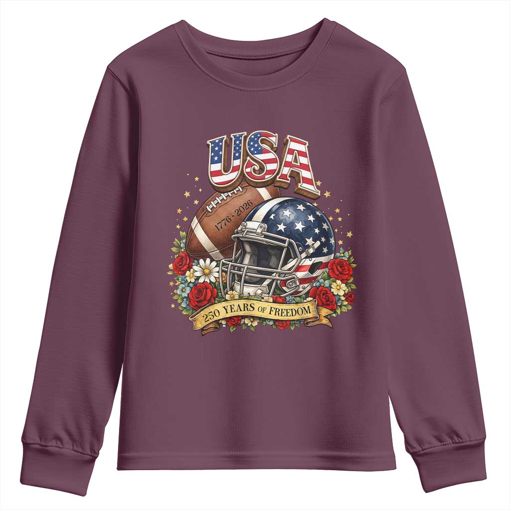 Patriotic Floral Baseball Youth Sweatshirt USA 250th Anniversary Gift TS12 Maroon Print Your Wear