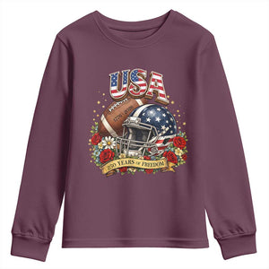 Patriotic Floral Baseball Youth Sweatshirt USA 250th Anniversary Gift TS12 Maroon Print Your Wear