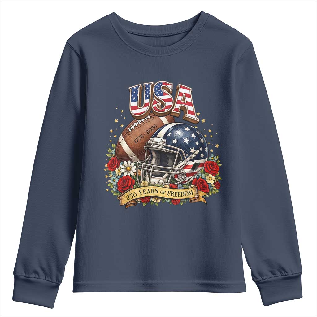 Patriotic Floral Baseball Youth Sweatshirt USA 250th Anniversary Gift TS12 Navy Print Your Wear