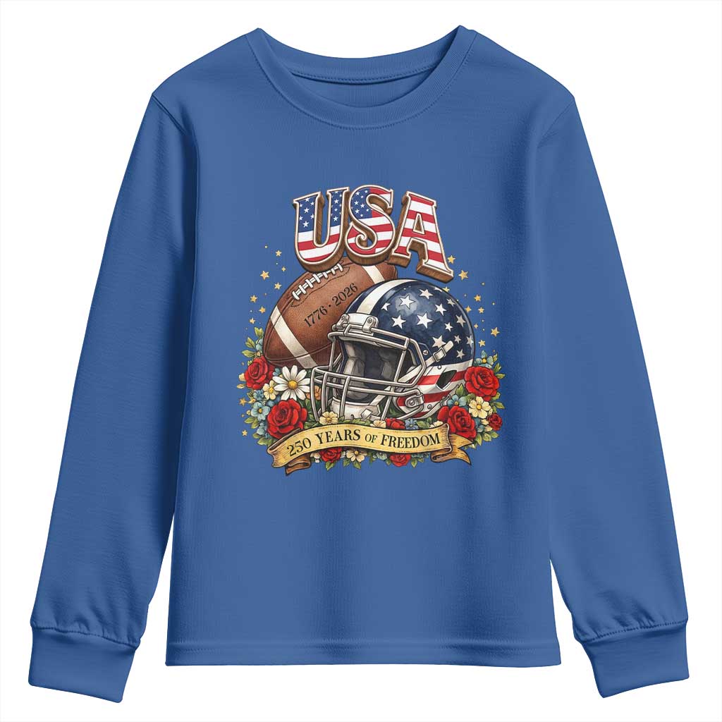 Patriotic Floral Baseball Youth Sweatshirt USA 250th Anniversary Gift TS12 Royal Blue Print Your Wear