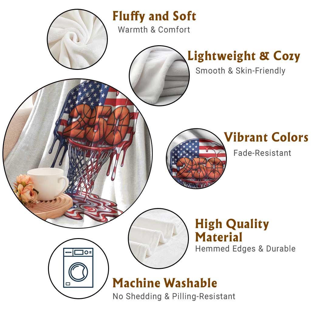 Patriotic Basketball Drip Throw Blanket USA 250th Anniversary Gift TS12 Print Your Wear