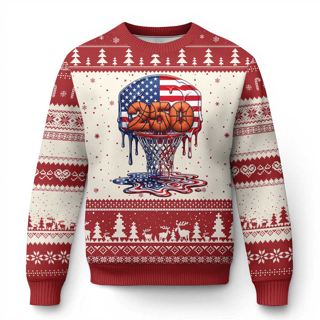 Patriotic Basketball Drip Ugly Christmas Sweater USA 250th Anniversary Gift TS12 Beige Red Print Your Wear