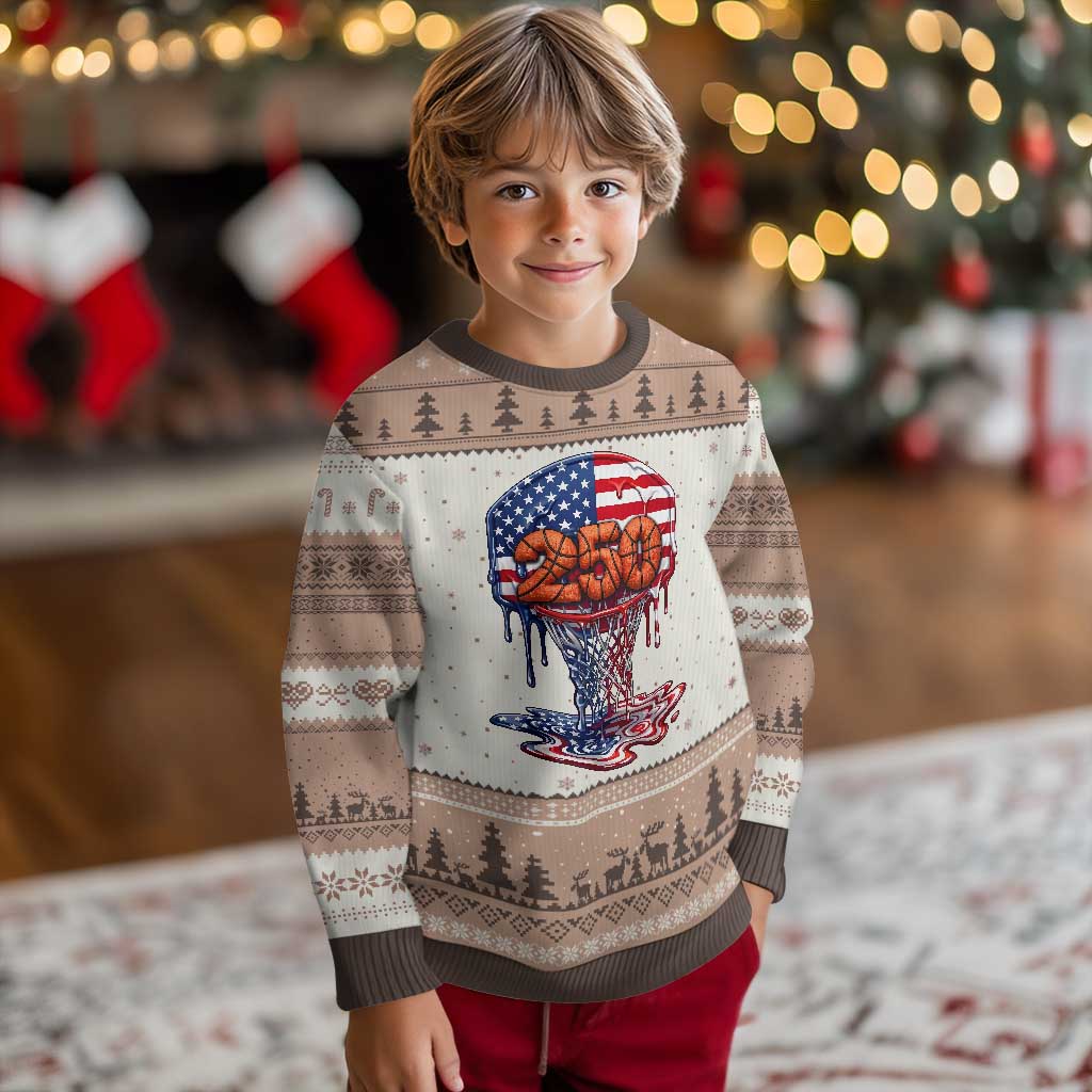 Patriotic Basketball Drip Ugly Christmas Sweater USA 250th Anniversary Gift TS12 Mocha Mousse Print Your Wear