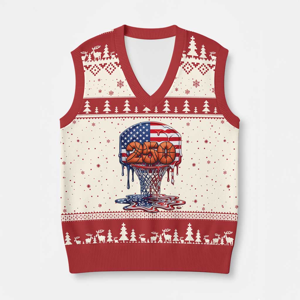 Patriotic Basketball Drip V-Neck Knit Sweater Vest USA 250th Anniversary Gift TS12 Beige Red Print Your Wear