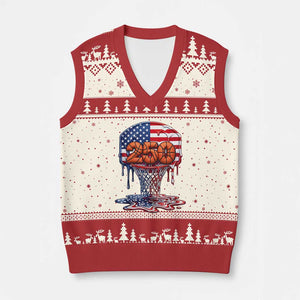 Patriotic Basketball Drip V-Neck Knit Sweater Vest USA 250th Anniversary Gift TS12 Beige Red Print Your Wear