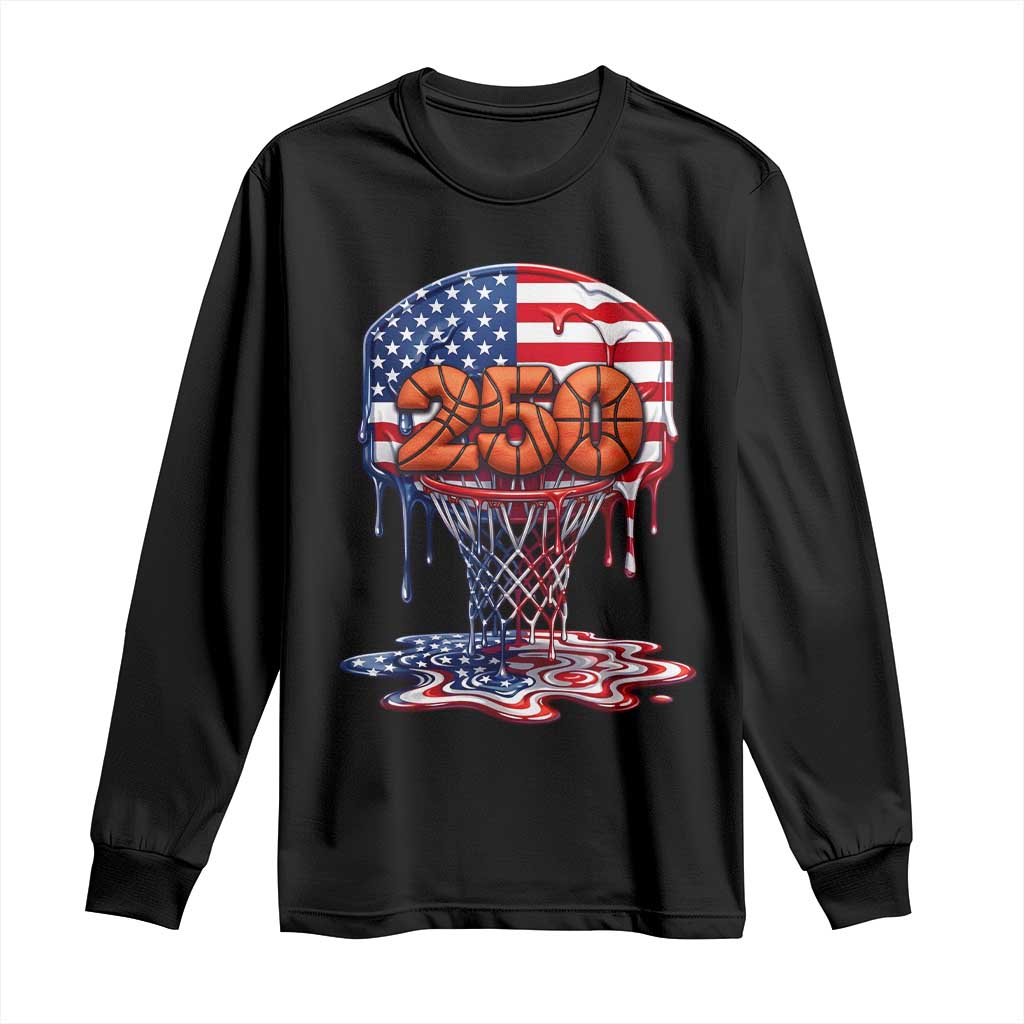 Patriotic Basketball Drip Long Sleeve Shirt USA 250th Anniversary Gift TS12 Black Print Your Wear