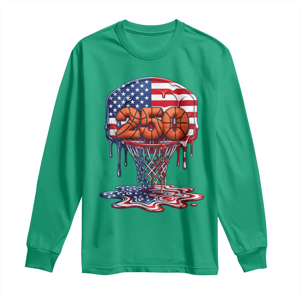 Patriotic Basketball Drip Long Sleeve Shirt USA 250th Anniversary Gift TS12 Irish Green Print Your Wear