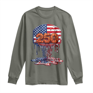 Patriotic Basketball Drip Long Sleeve Shirt USA 250th Anniversary Gift TS12 Military Green Print Your Wear