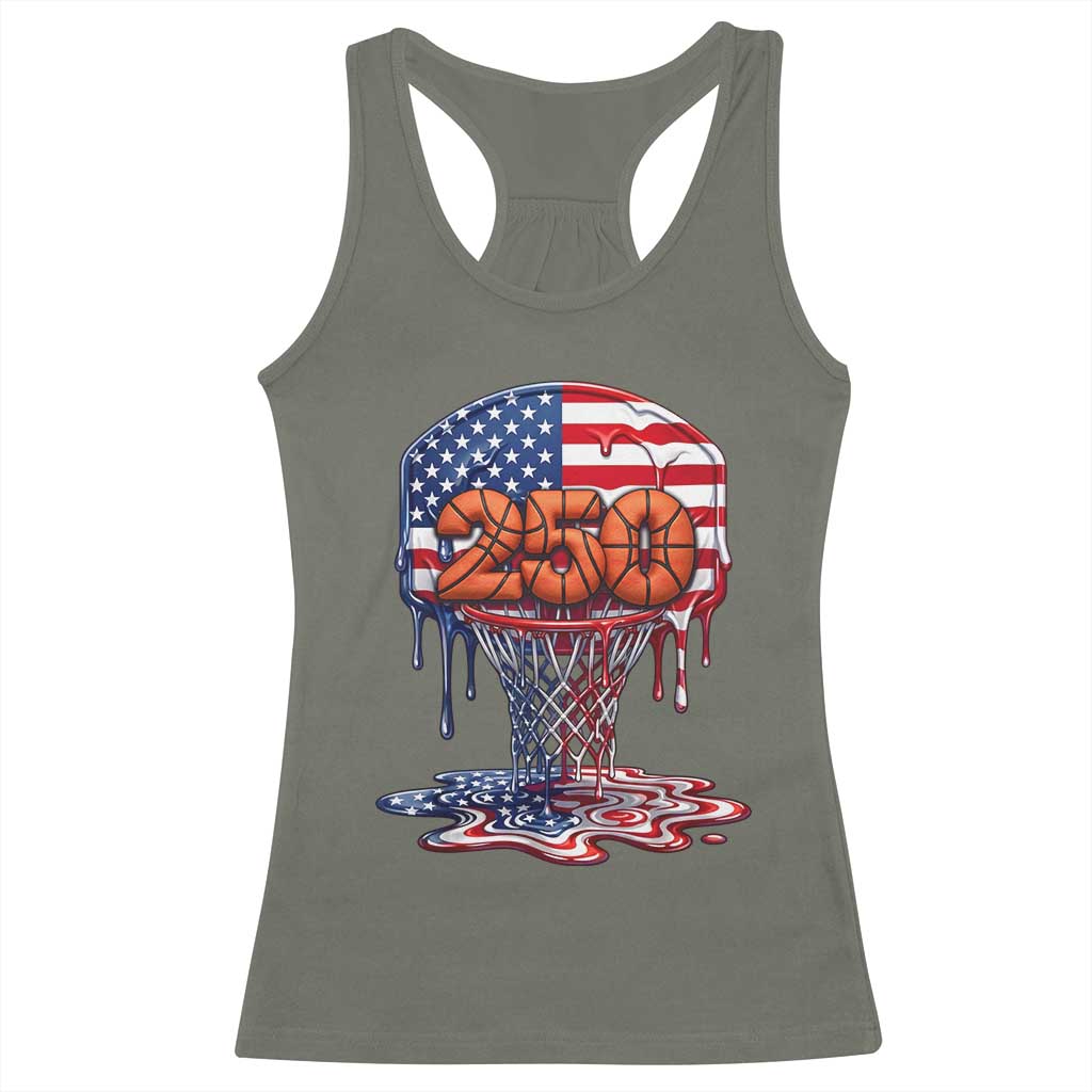 Patriotic Basketball Drip Racerback Tank Top USA 250th Anniversary Gift TS12 Military Green Print Your Wear