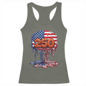 Patriotic Basketball Drip Racerback Tank Top USA 250th Anniversary Gift TS12 Military Green Print Your Wear