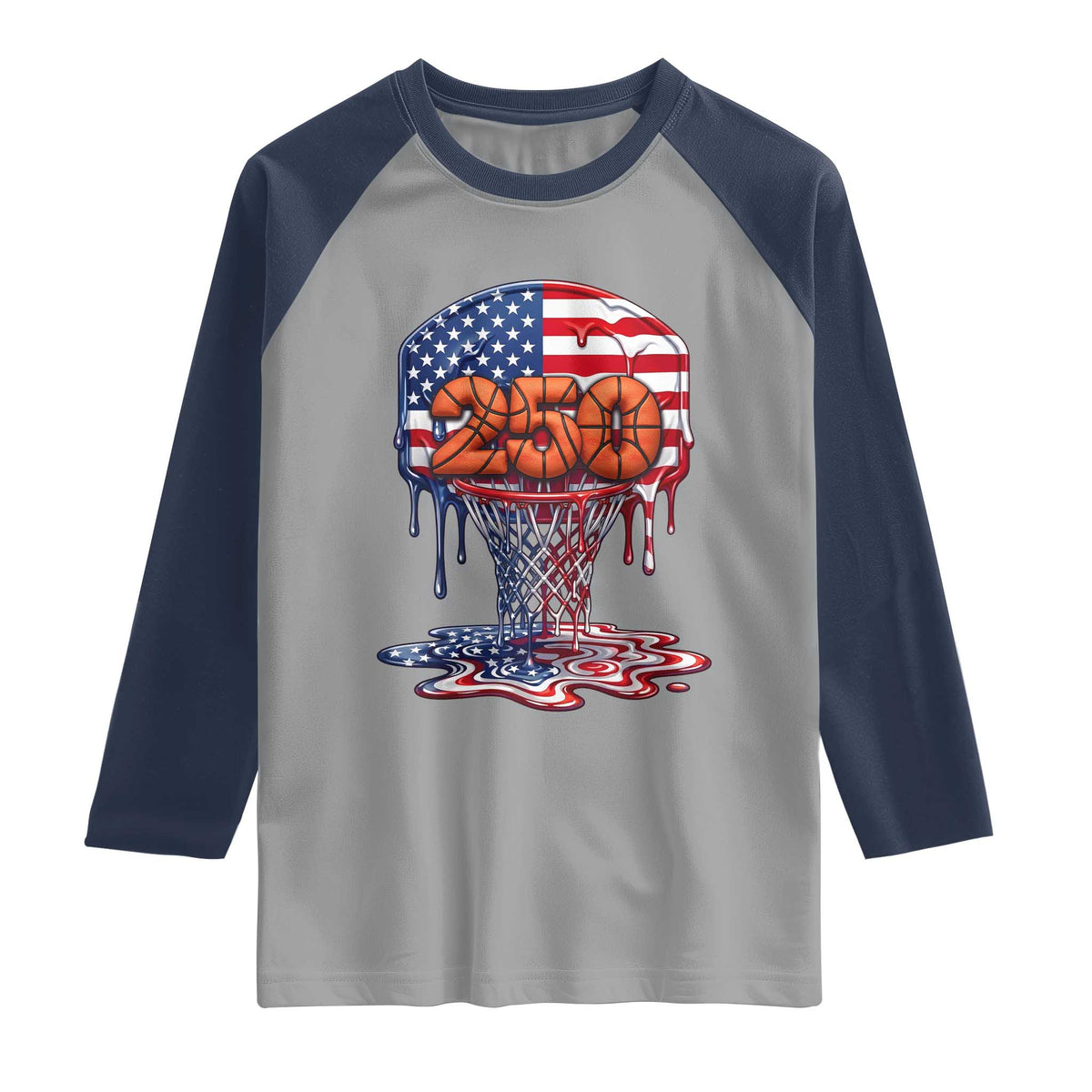 Patriotic Basketball Drip Raglan Shirt USA 250th Anniversary Gift TS12 Sport Gray Navy Print Your Wear