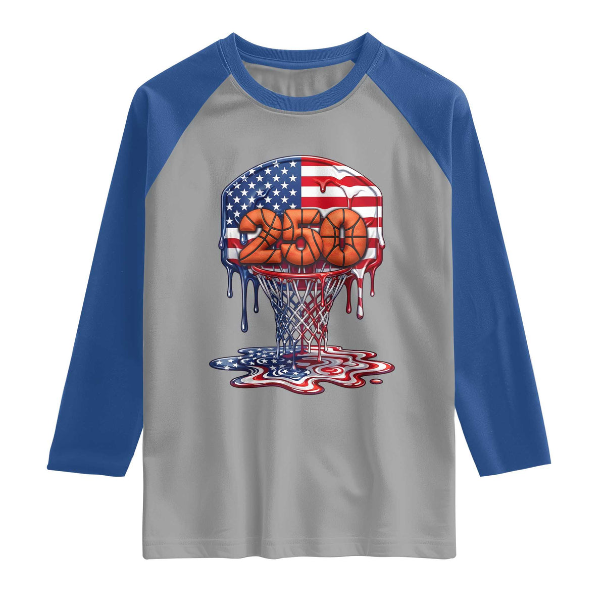 Patriotic Basketball Drip Raglan Shirt USA 250th Anniversary Gift TS12 Sport Gray Royal Print Your Wear