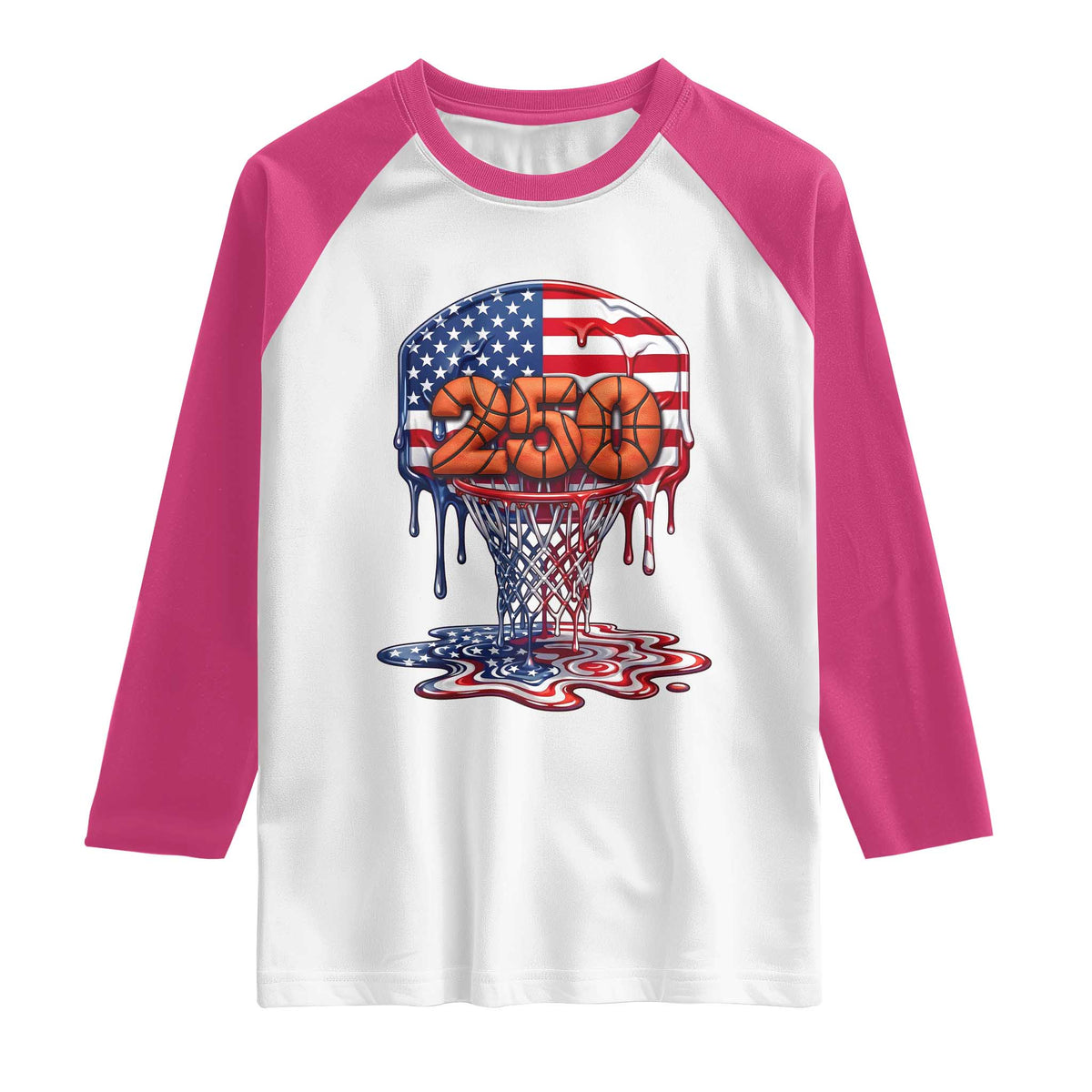 Patriotic Basketball Drip Raglan Shirt USA 250th Anniversary Gift TS12 White Heliconia Print Your Wear