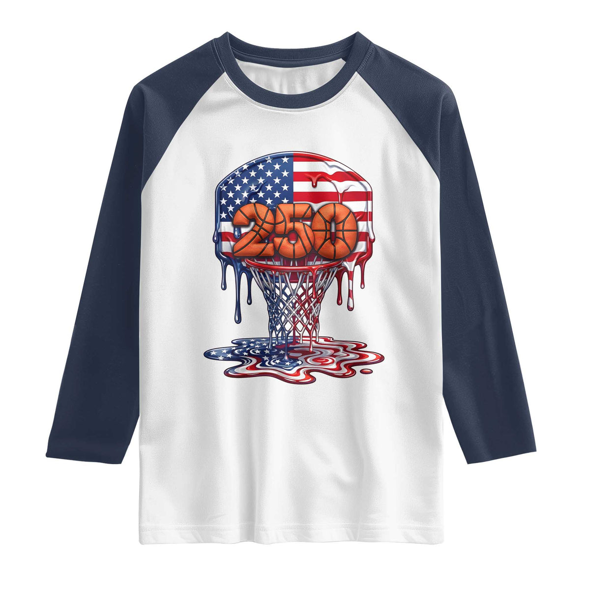 Patriotic Basketball Drip Raglan Shirt USA 250th Anniversary Gift TS12 White Navy Print Your Wear