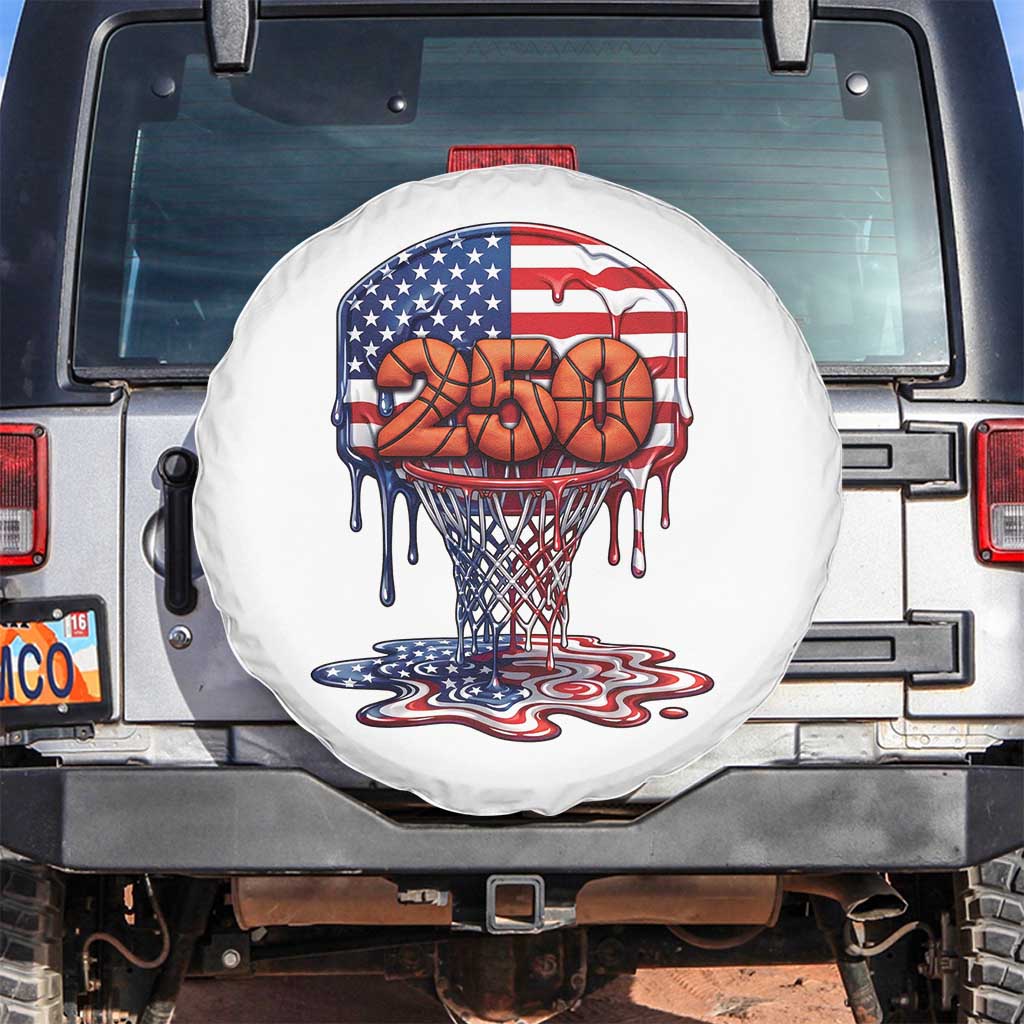 Patriotic Basketball Drip Spare Tire Cover USA 250th Anniversary Gift TS12 No hole White Print Your Wear