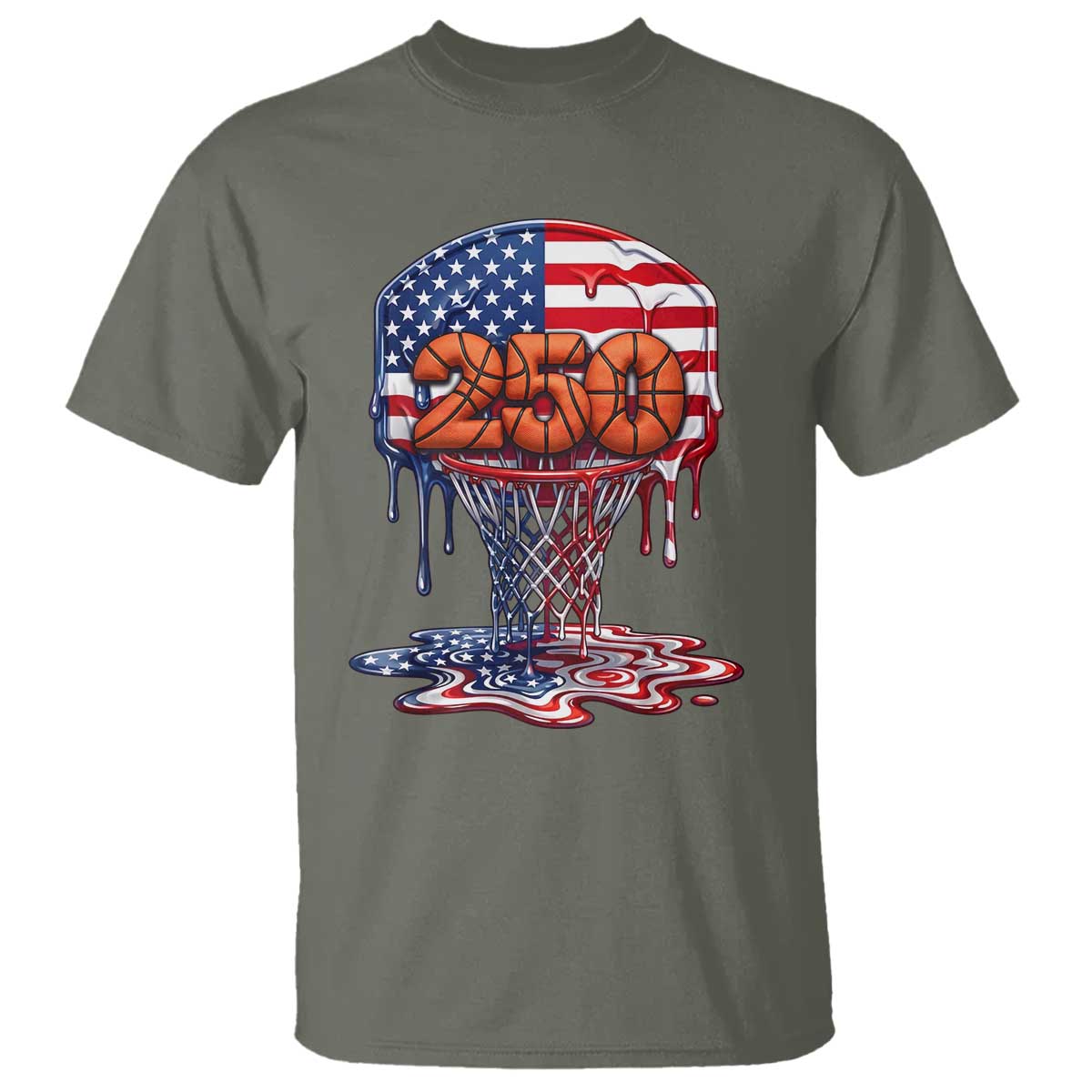 Patriotic Basketball Drip T Shirt USA 250th Anniversary Gift TS12 Military Green Print Your Wear
