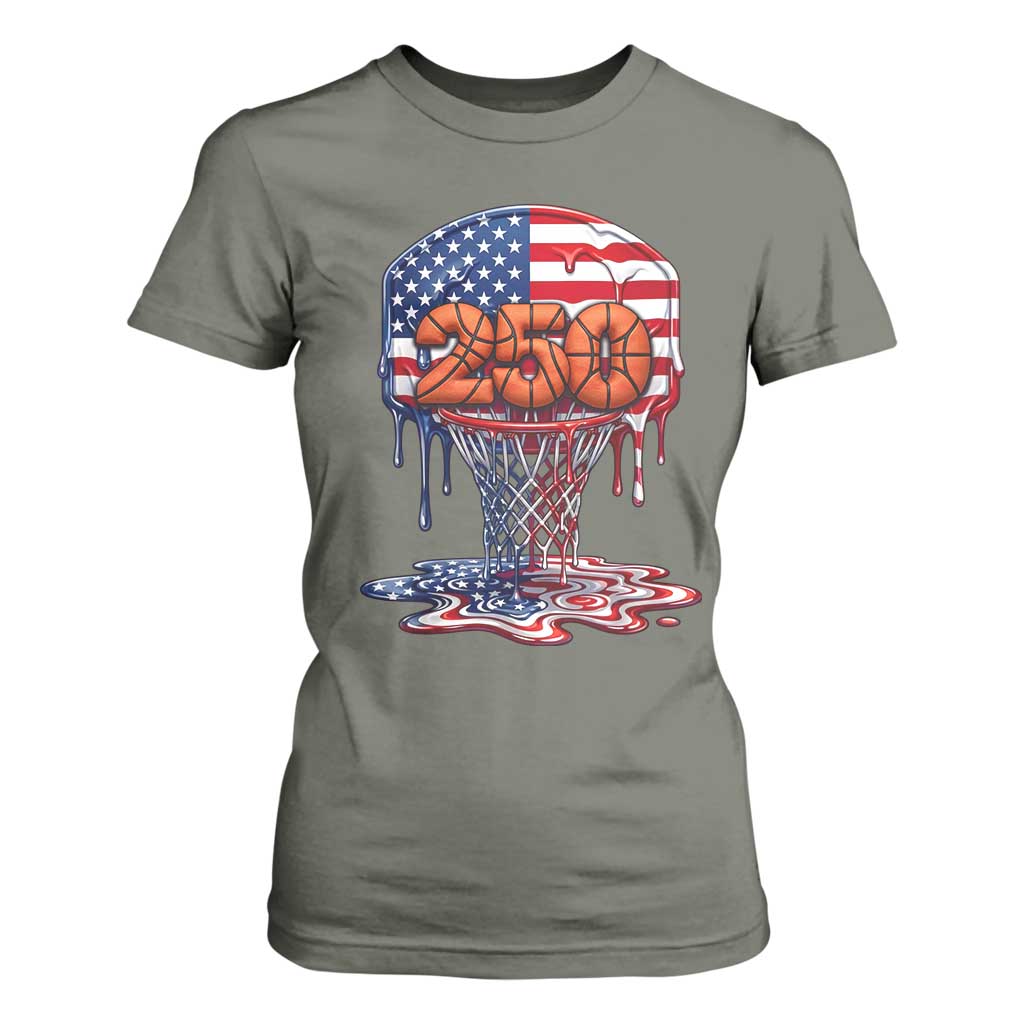 Patriotic Basketball Drip T Shirt For Women USA 250th Anniversary Gift TS12 Military Green Print Your Wear