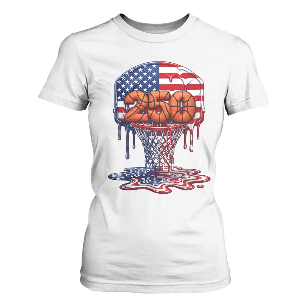 Patriotic Basketball Drip T Shirt For Women USA 250th Anniversary Gift TS12 White Print Your Wear