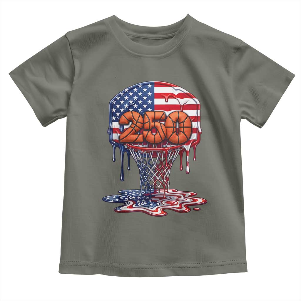 Patriotic Basketball Drip Toddler T Shirt USA 250th Anniversary Gift TS12 Military Green Print Your Wear