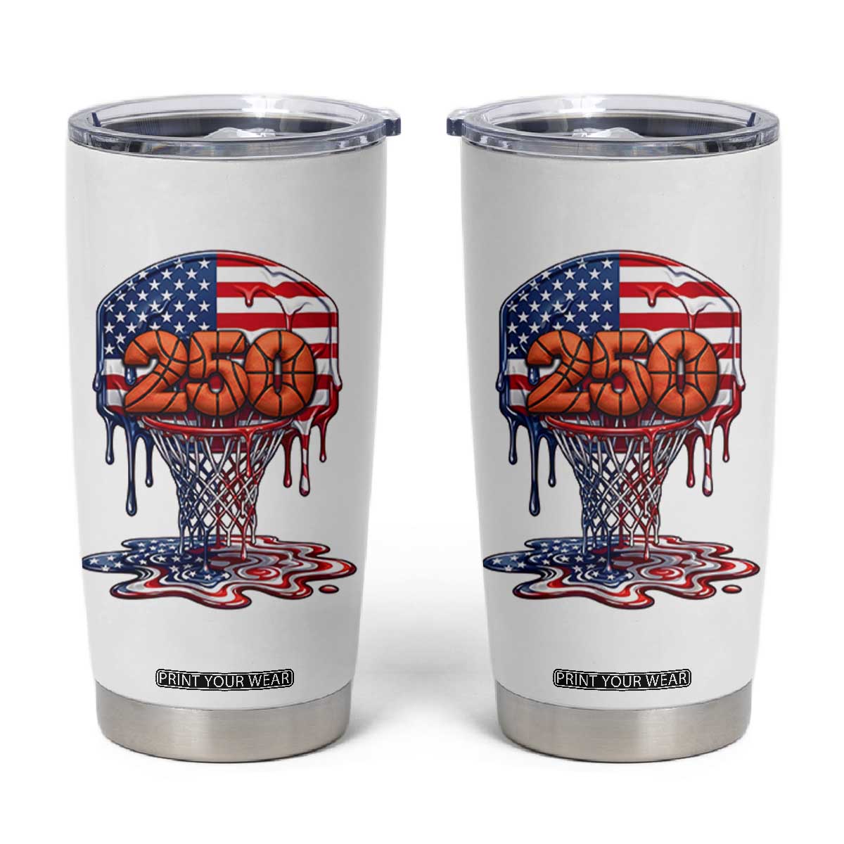 Patriotic Basketball Drip Tumbler Cup USA 250th Anniversary Gift TS12 White Print Your Wear