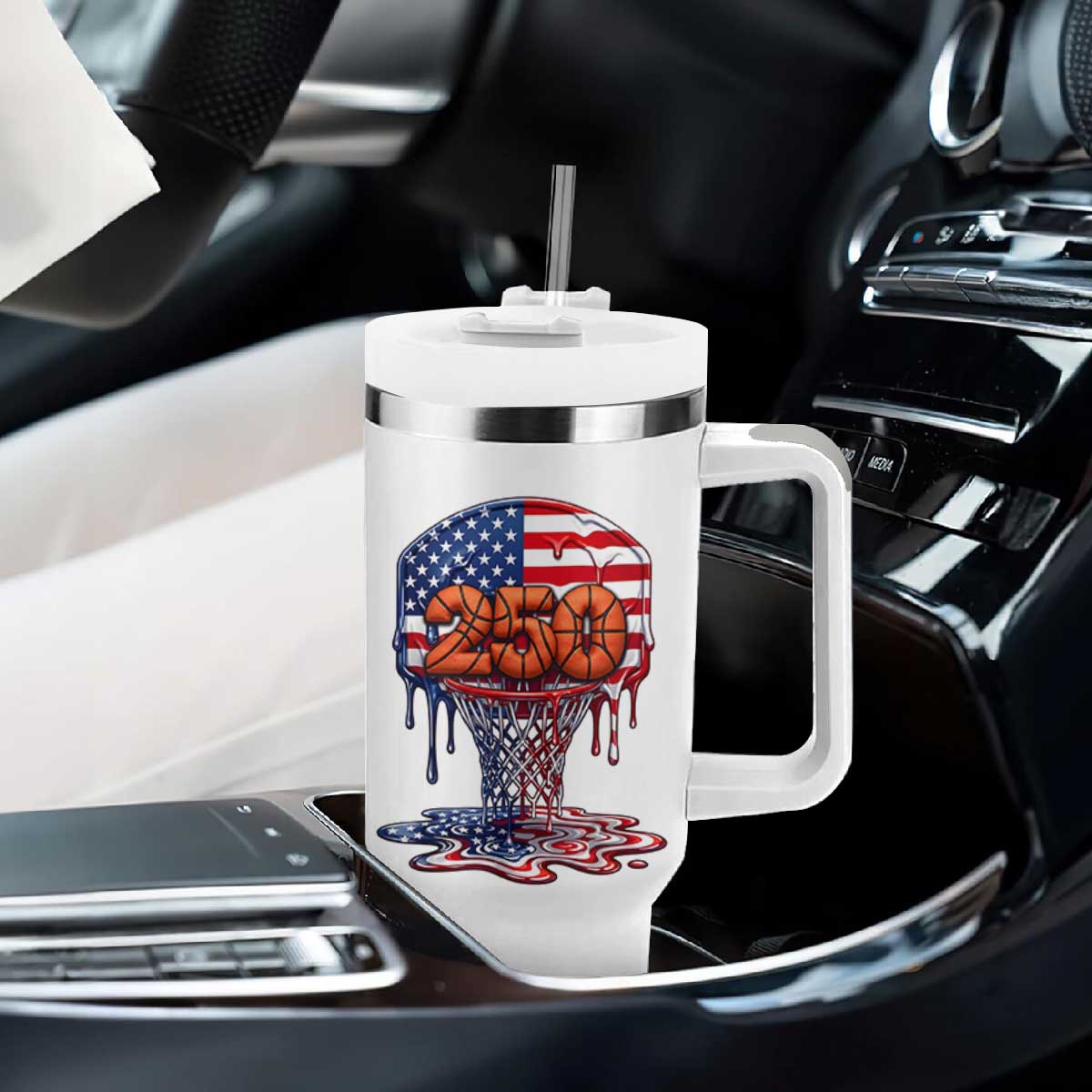 Patriotic Basketball Drip Tumbler With Handle USA 250th Anniversary Gift TS12 Print Your Wear