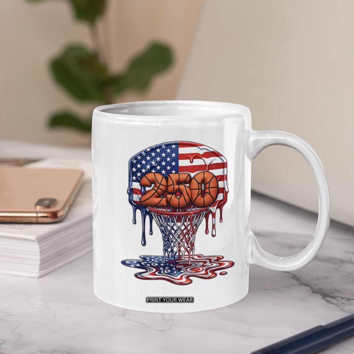 Patriotic Basketball Drip Coffee Mug USA 250th Anniversary Gift TS12 Print Your Wear
