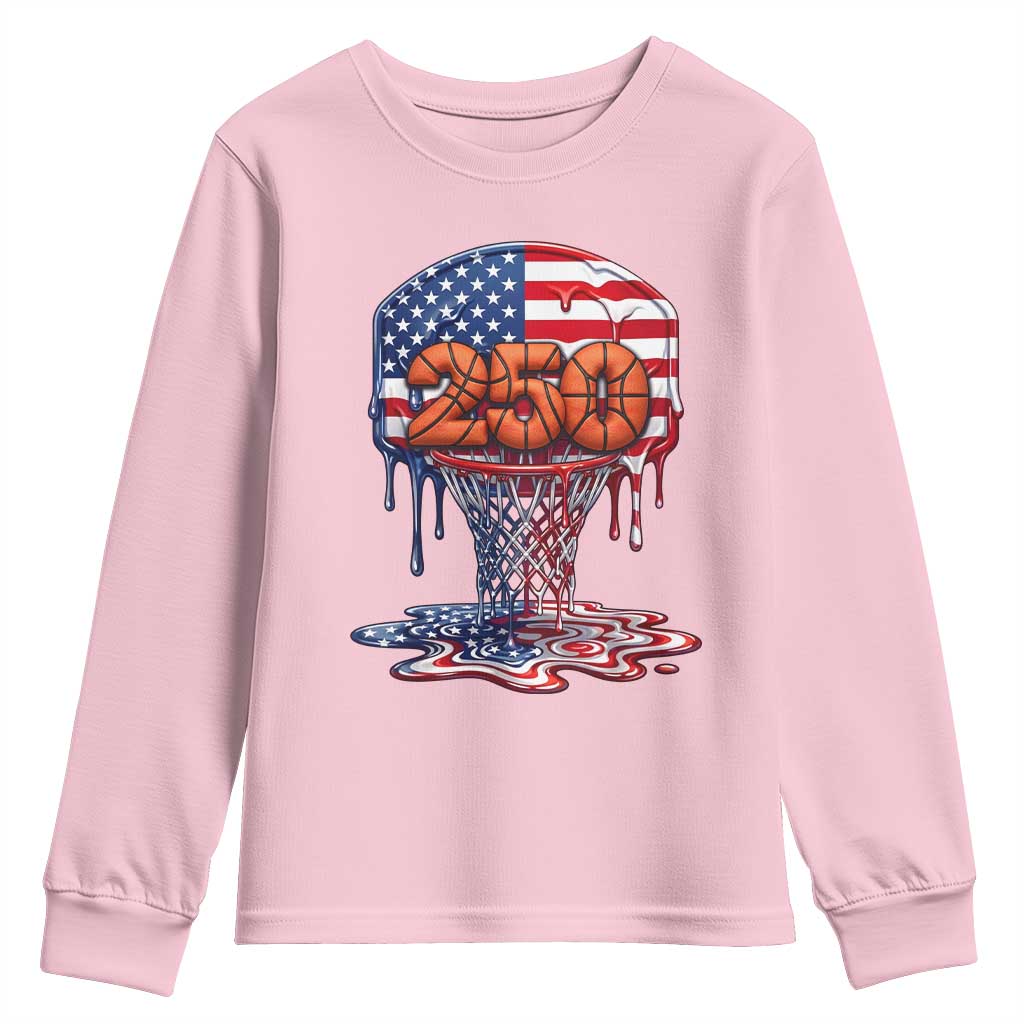 Patriotic Basketball Drip Youth Sweatshirt USA 250th Anniversary Gift TS12 Light Pink Print Your Wear