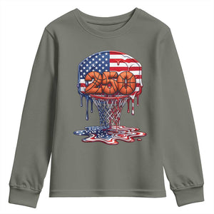 Patriotic Basketball Drip Youth Sweatshirt USA 250th Anniversary Gift TS12 Military Green Print Your Wear