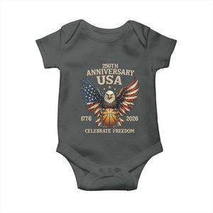 250 Years Of Freedom Basketball Baby Onesie Patriotic Athlete Gift TS12 Dark Heather Print Your Wear