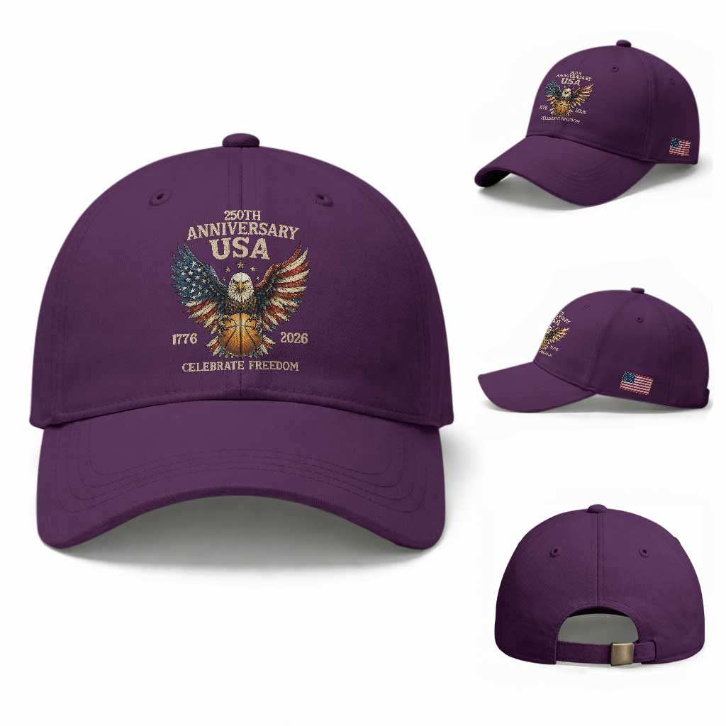 250 Years Of Freedom Basketball Baseball Cap Patriotic Athlete Gift TS12 Baseball Cap Universal Fit Purple Print Your Wear