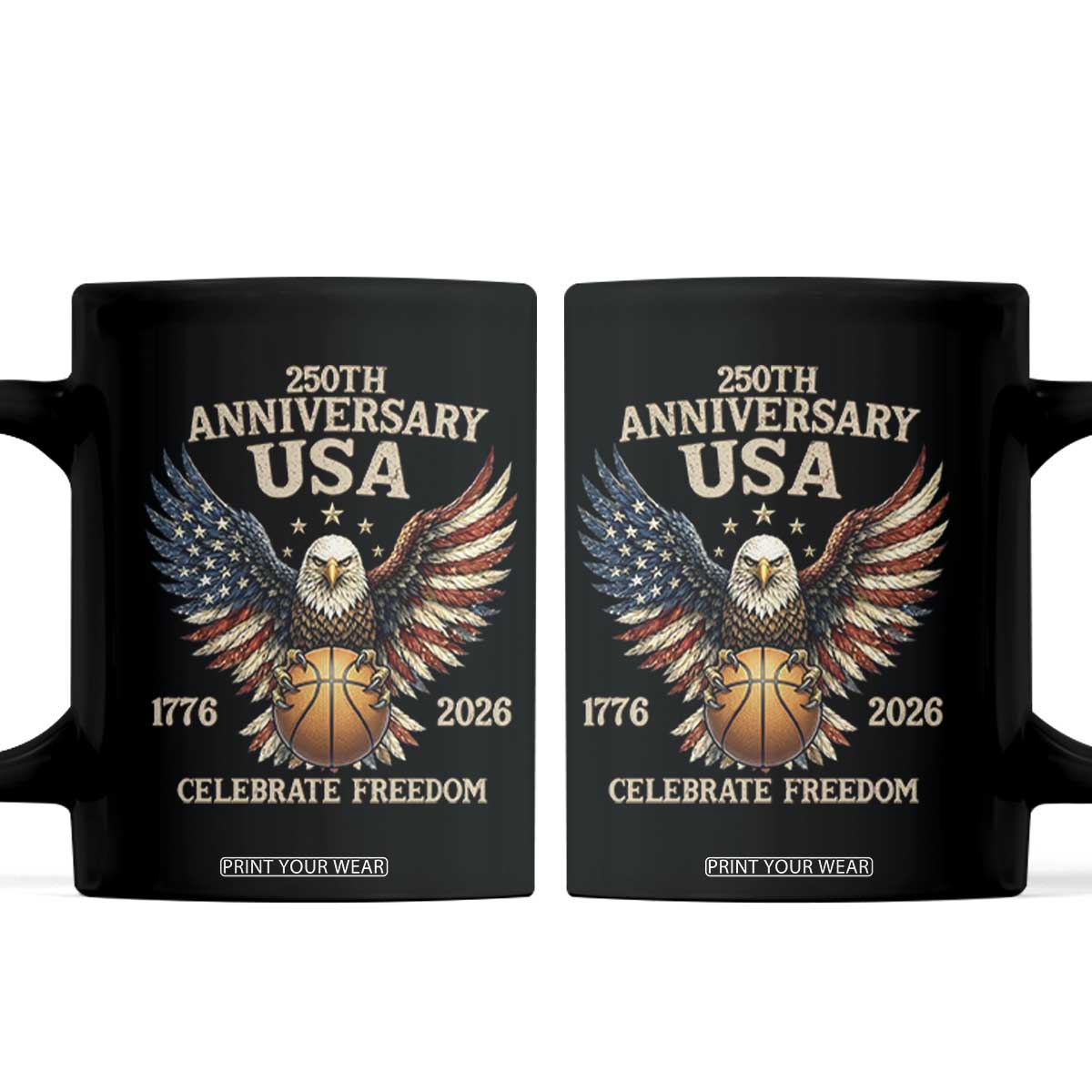 250 Years Of Freedom Basketball Coffee Mug Patriotic Athlete Gift TS12 Black Print Your Wear