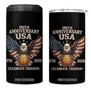 250 Years Of Freedom Basketball 4 in 1 Can Cooler Tumbler Patriotic Athlete Gift TS12 One Size: 16 oz Black Print Your Wear