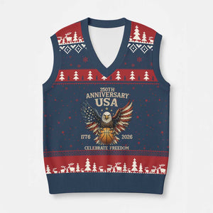 250 Years Of Freedom Basketball V-Neck Knit Sweater Vest Patriotic Athlete Gift TS12 Navy Red Print Your Wear