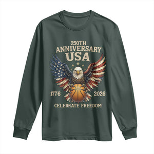 250 Years Of Freedom Basketball Long Sleeve Shirt Patriotic Athlete Gift TS12 Dark Forest Green Print Your Wear