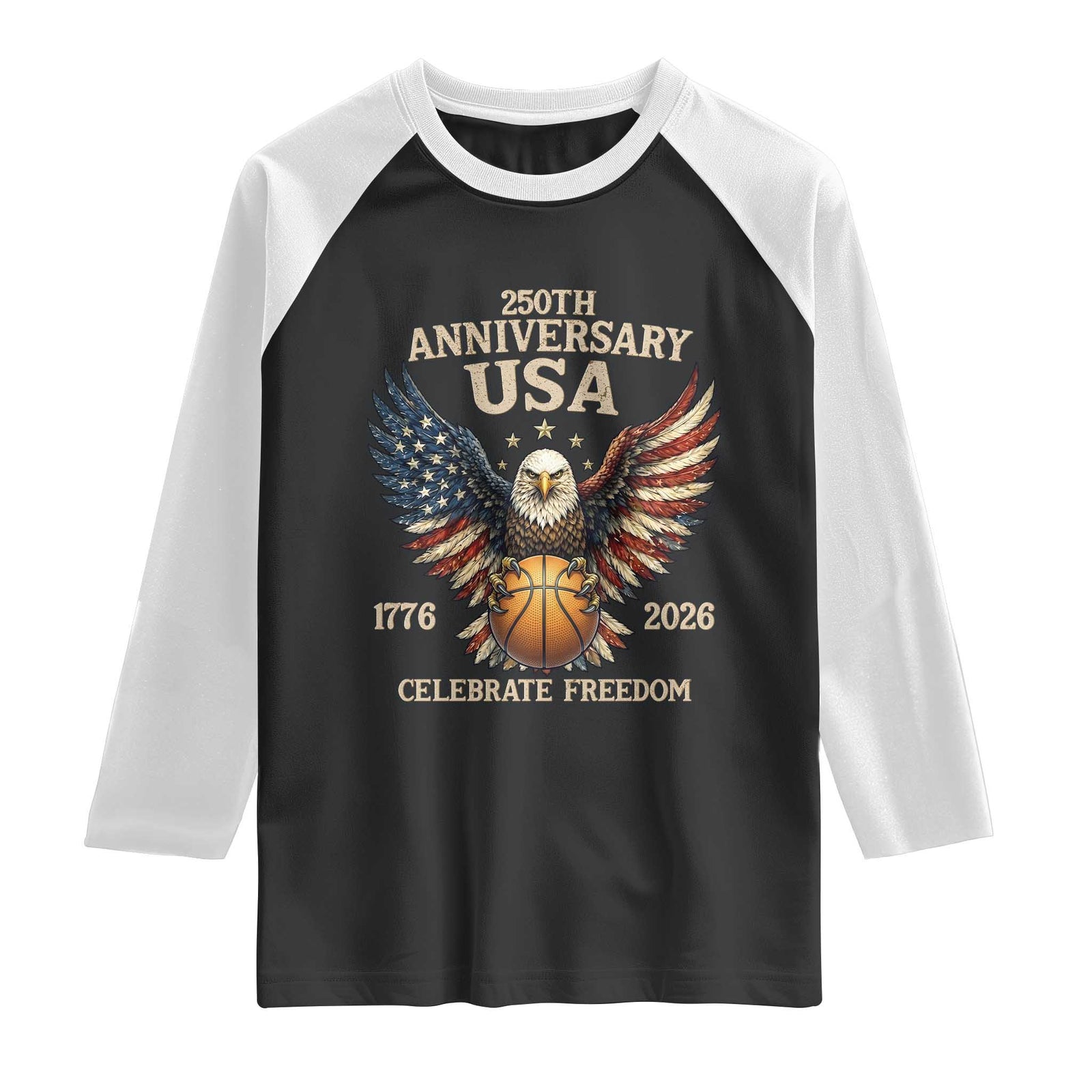 250 Years Of Freedom Basketball Raglan Shirt Patriotic Athlete Gift TS12 Black White Print Your Wear