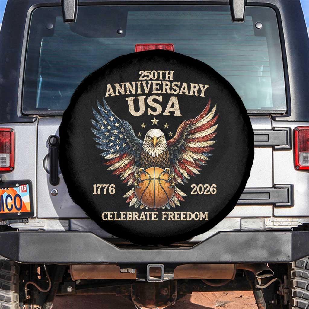250 Years Of Freedom Basketball Spare Tire Cover Patriotic Athlete Gift TS12 No hole Black Print Your Wear